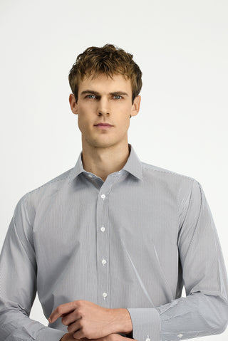  Açık Antrasit Uzun Kol Klasik Çizgili Pamuklu Kolay Ütülenebilir Gömlek