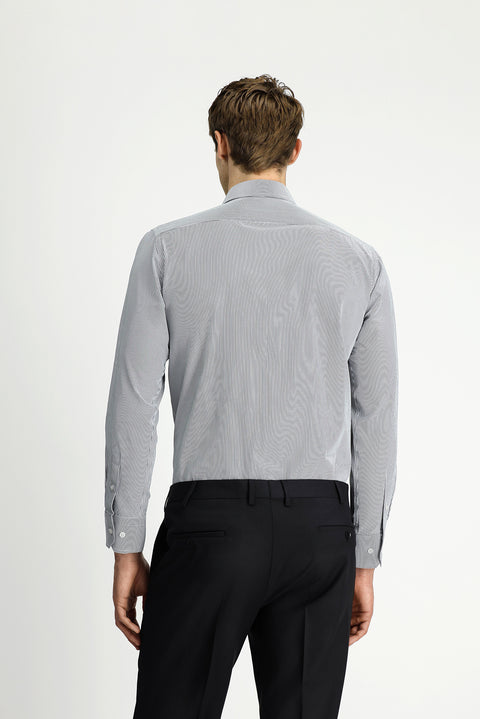 Açık Antrasit Uzun Kol Klasik Çizgili 4 Mevsim Pamuklu Kolay Ütülenebilir Gömlek