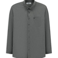 Orta Gri Uzun Kol Regular Fit Ekose Düğmeli Yaka Cepli Pamuk Gömlek