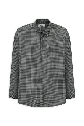  Orta Gri Uzun Kol Regular Fit Ekose Düğmeli Yaka Cepli Pamuk Gömlek