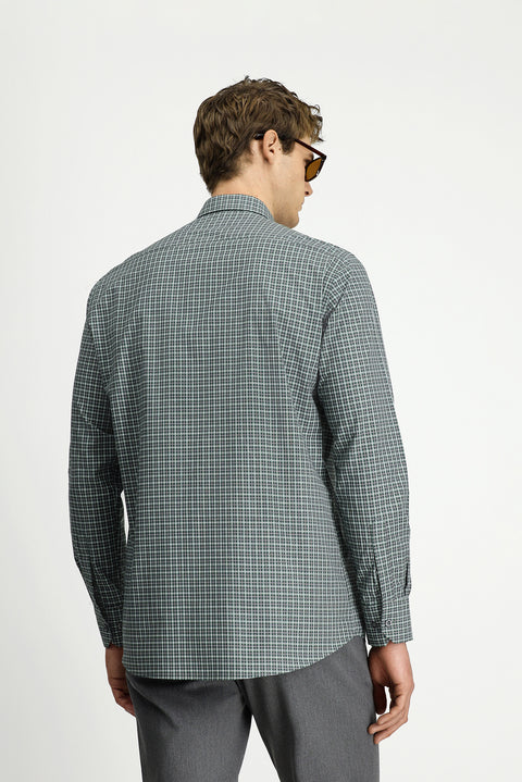 Çimen Yeşili Uzun Kol Regular Fit Ekose Düğmeli Yaka Cepli Pamuk Gömlek