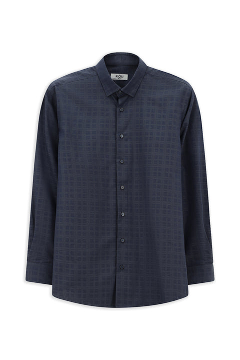 Orta Lacivert Uzun Kol Regular Fit Ekose Pamuk Gömlek