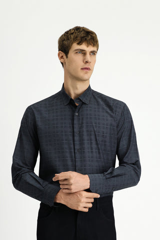  Orta Antrasit Uzun Kol Regular Fit Ekose Pamuk Gömlek