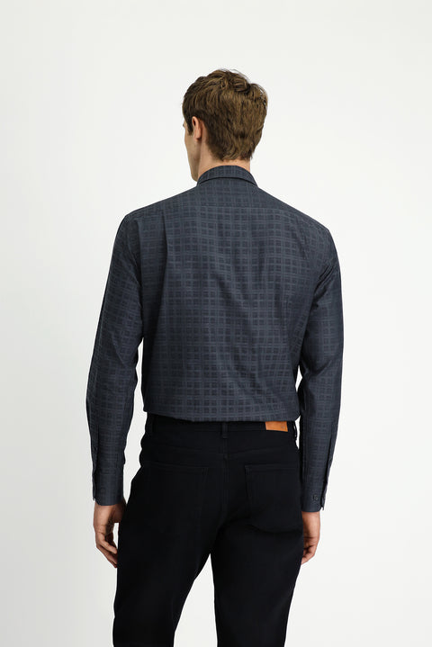 Orta Antrasit Uzun Kol Regular Fit Ekose Pamuk Gömlek