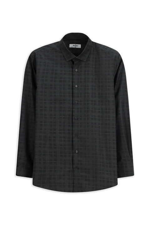 Orta Antrasit Uzun Kol Regular Fit Ekose Pamuk Gömlek