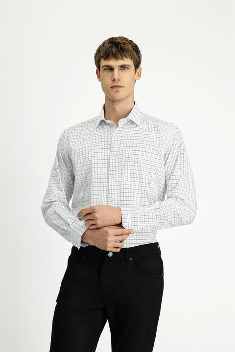 Orta Füme Uzun Kol Klasik Ekose Pamuk Gömlek