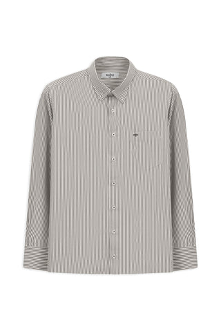  Açık Kahve  Uzun Kol Regular Fit Çizgili Düğmeli Yaka Pamuklu Kolay Ütülenebilir Gömlek