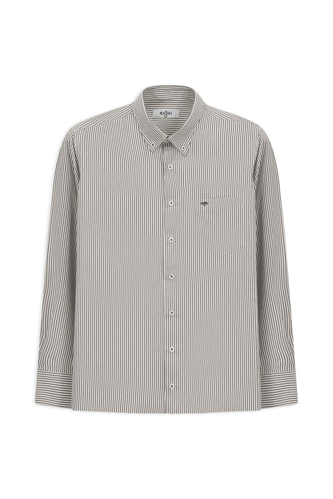 Açık Kahve  Uzun Kol Regular Fit Çizgili Düğmeli Yaka Pamuklu Kolay Ütülenebilir Gömlek