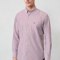 Kiremit Uzun Kol Regular Fit Çizgili Düğmeli Yaka Pamuklu Kolay Ütülenebilir Gömlek