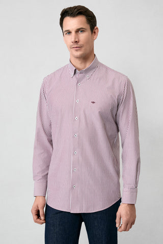  Kiremit Uzun Kol Regular Fit Çizgili Düğmeli Yaka Pamuklu Kolay Ütülenebilir Gömlek