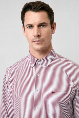  Kiremit Uzun Kol Regular Fit Çizgili Düğmeli Yaka Pamuklu Kolay Ütülenebilir Gömlek