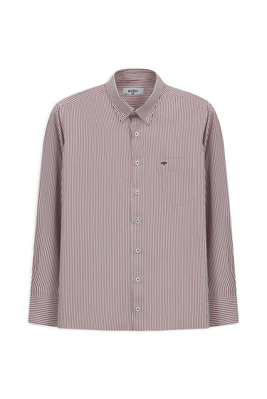  Kiremit Uzun Kol Regular Fit Çizgili Düğmeli Yaka Pamuklu Kolay Ütülenebilir Gömlek