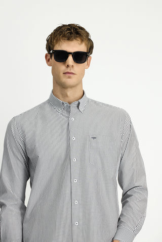  Açık Antrasit Uzun Kol Regular Fit Çizgili Düğmeli Yaka Pamuklu Kolay Ütülenebilir Gömlek