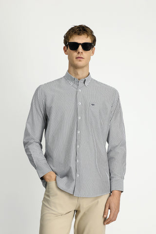  Açık Antrasit Uzun Kol Regular Fit Çizgili Düğmeli Yaka Pamuklu Kolay Ütülenebilir Gömlek