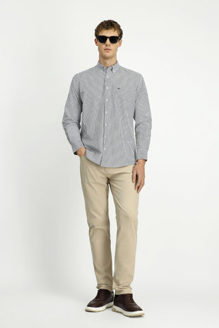  Açık Antrasit Uzun Kol Regular Fit Çizgili Düğmeli Yaka Pamuklu Kolay Ütülenebilir Gömlek