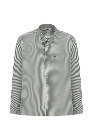 Açık Antrasit Uzun Kol Regular Fit Çizgili Düğmeli Yaka Pamuklu Kolay Ütülenebilir Gömlek