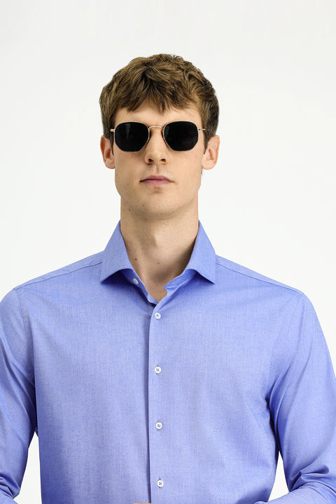 Koyu Mavi  Uzun Kol Slim Fit Dar Kesim Klasik Pamuklu Gömlek