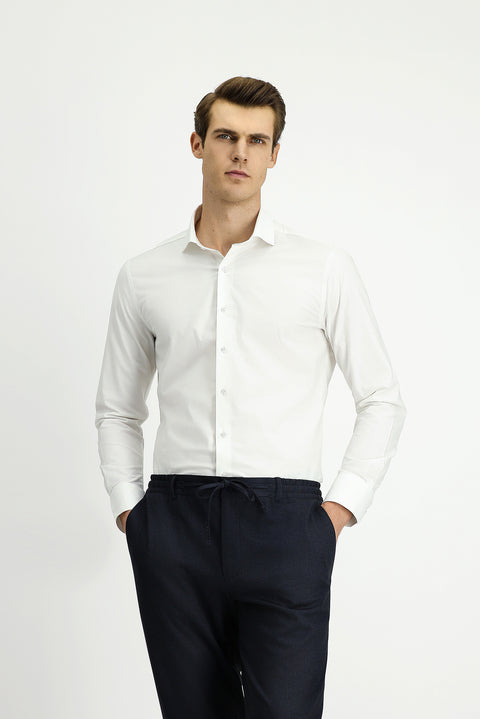 Beyaz Uzun Kol Slim Fit Dar Kesim Klasik Pamuklu Gömlek