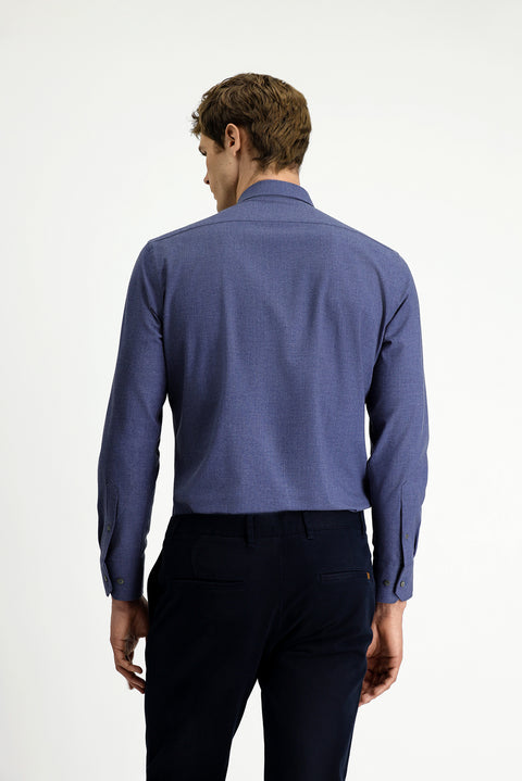 Orta Lacivert Uzun Kol Slim Fit Dar Kesim Pamuklu Gömlek