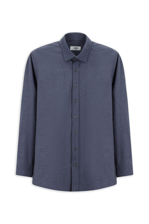 Orta Lacivert Uzun Kol Slim Fit Dar Kesim Pamuklu Gömlek