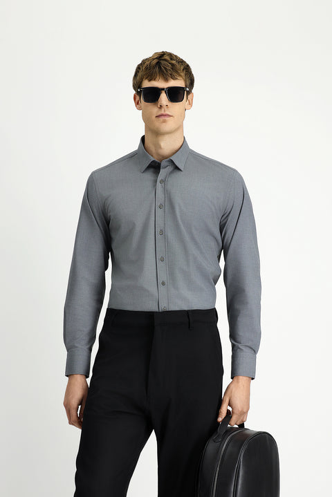 Orta Antrasit Uzun Kol Slim Fit Dar Kesim Pamuklu Gömlek