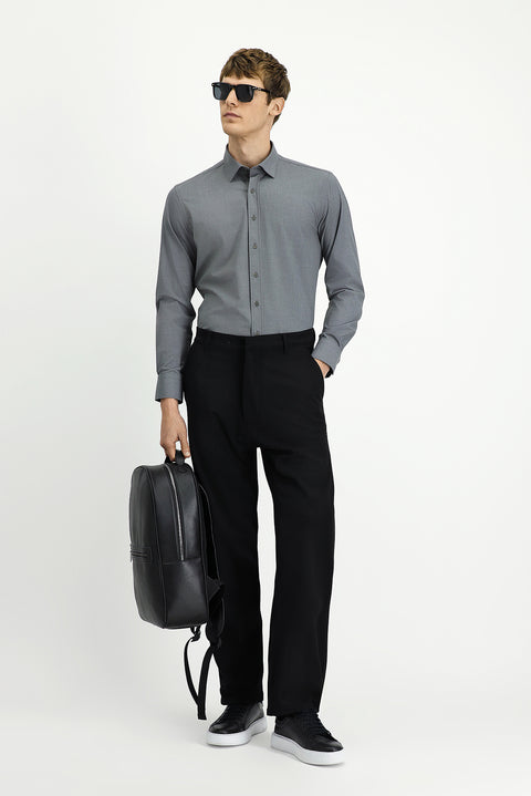 Orta Antrasit Uzun Kol Slim Fit Dar Kesim Pamuklu Gömlek