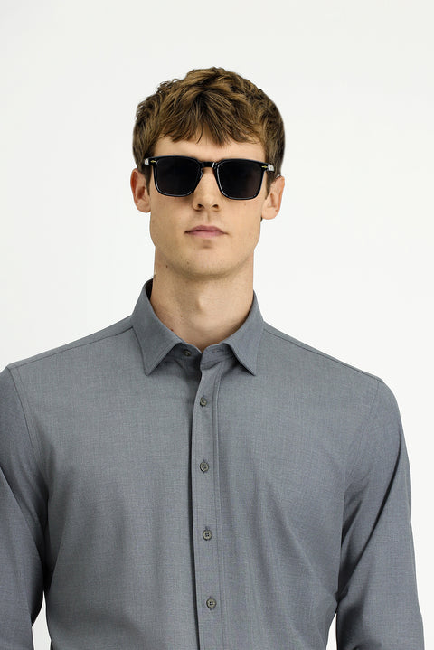 Orta Antrasit Uzun Kol Slim Fit Dar Kesim Pamuklu Gömlek