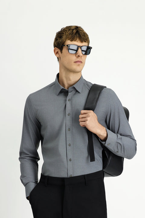 Orta Antrasit Uzun Kol Slim Fit Dar Kesim Pamuklu Gömlek