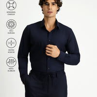 Koyu Lacivert Techno-Line Uzun Kol Slim Fit Dar Kesim Klasik Likralı Gömlek