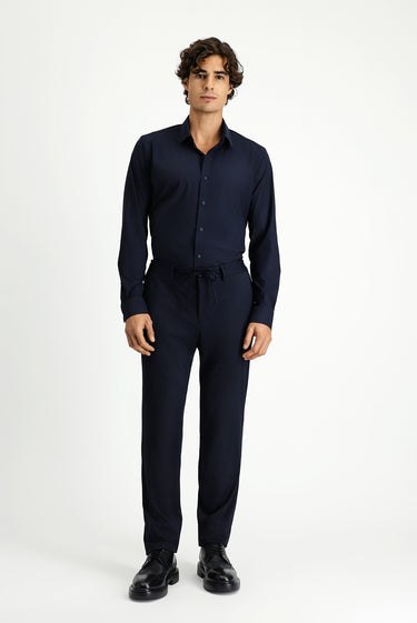Koyu Lacivert Techno-Line Uzun Kol Slim Fit Dar Kesim Klasik Likralı Gömlek