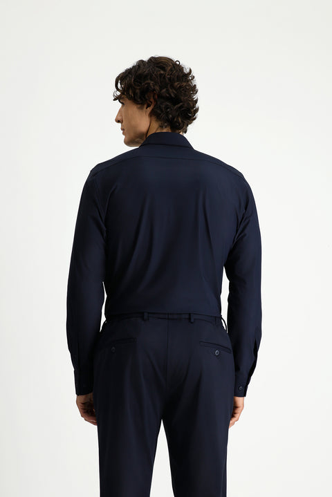 Koyu Lacivert Techno-Line Uzun Kol Slim Fit Dar Kesim Klasik Likralı Gömlek