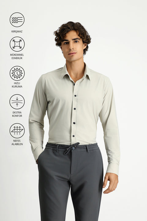 Taş Techno-Line Uzun Kol Slim Fit Dar Kesim Klasik Likralı Gömlek