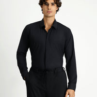 Siyah Techno-Line Uzun Kol Slim Fit Dar Kesim Klasik Likralı Gömlek