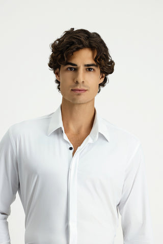  Beyaz Techno-Line Uzun Kol Slim Fit Dar Kesim Klasik Likralı Gömlek