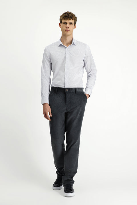 Koyu Lacivert Uzun Kol Slim Fit Dar Kesim Klasik Çizgili Pamuk Gömlek