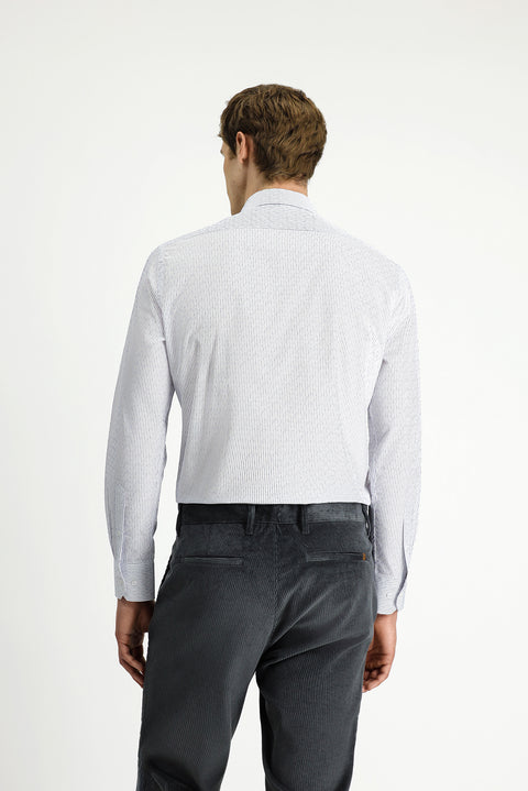 Koyu Lacivert Uzun Kol Slim Fit Dar Kesim Klasik Çizgili Pamuk Gömlek