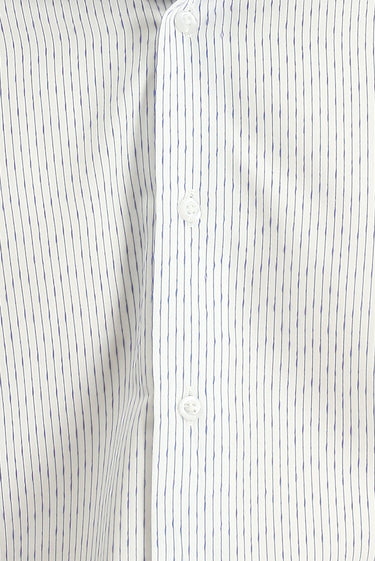 Koyu Lacivert Uzun Kol Slim Fit Dar Kesim Klasik Çizgili Pamuk Gömlek