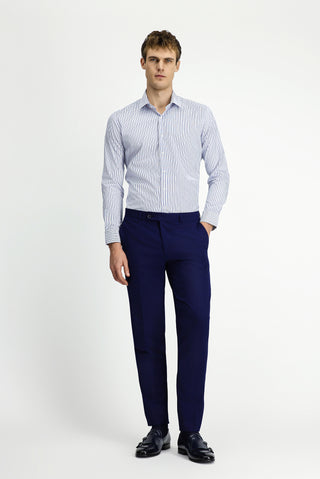  Mavi Uzun Kol Klasik Slim Fit Dar Kesim Pamuklu Kolay Ütülenebilir Çizgili Gömlek