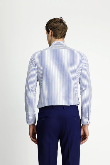 Mavi Uzun Kol Slim Fit Pamuk Çizgili Gömlek