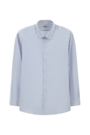 Mavi Uzun Kol Slim Fit Pamuk Çizgili Gömlek