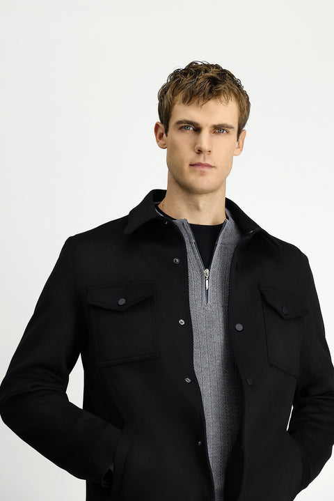 Siyah Çıtçıtlı Mevsimlik Pamuklu Ceket / Mont