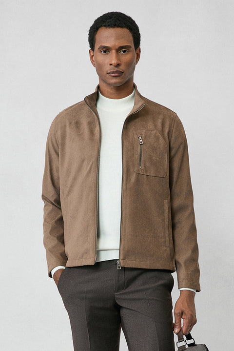 Orta Vizon Spor Dik Yaka Fermuarlı Süet Ceket / Mont