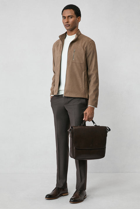 Orta Vizon Spor Dik Yaka Fermuarlı Süet Ceket / Mont