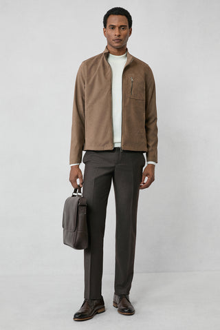  Orta Vizon Spor Dik Yaka Fermuarlı Süet Ceket / Mont