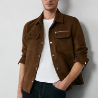 Açık Kahve  Cepli Çıtçıtlı Süet Ceket / Mont