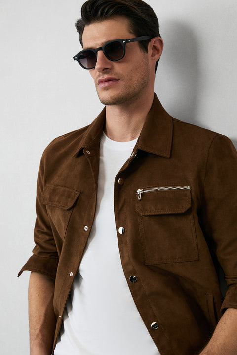 Açık Kahve  Cepli Çıtçıtlı Süet Ceket / Mont