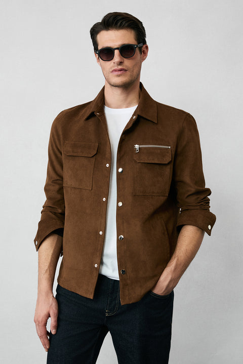 Açık Kahve  Cepli Çıtçıtlı Süet Ceket / Mont