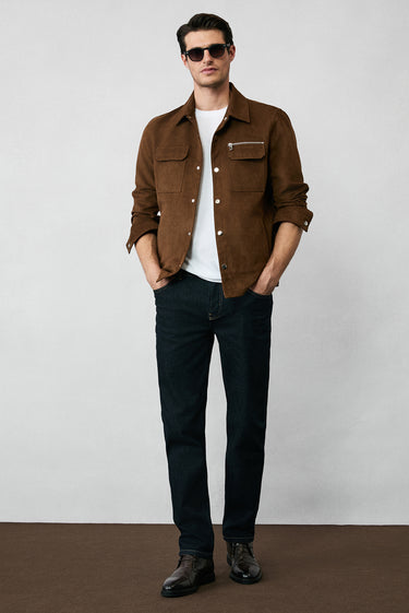  Açık Kahve  Cepli Çıtçıtlı Süet Ceket / Mont