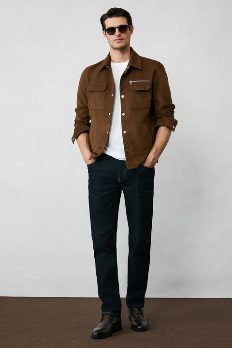 Açık Kahve  Cepli Çıtçıtlı Süet Ceket / Mont