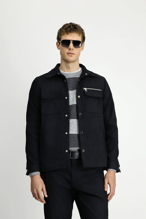 Orta Antrasit Cepli Çıtçıtlı Süet Ceket / Mont